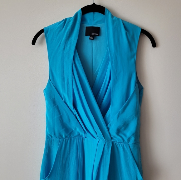 Greylin Camila Silk Crepe Sleeveless Blue Dress Size S - Picture 4 of 13